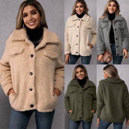 Loose Casual Lapel Plush  Jacket Lamb Fleece Coat