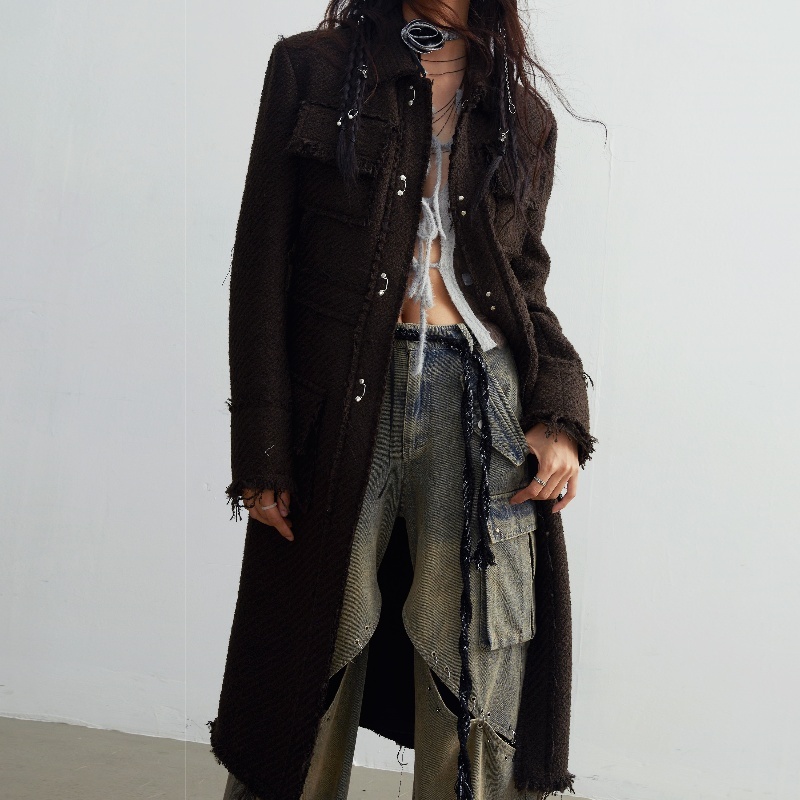 Fringe Damage Wandering Artist Long Woolen Coat - Image 6