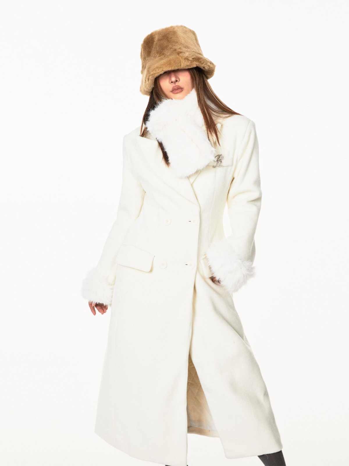 Waist-tight Woolen Fur Collar Quilted Long Overcoat Outerwear - Image 5