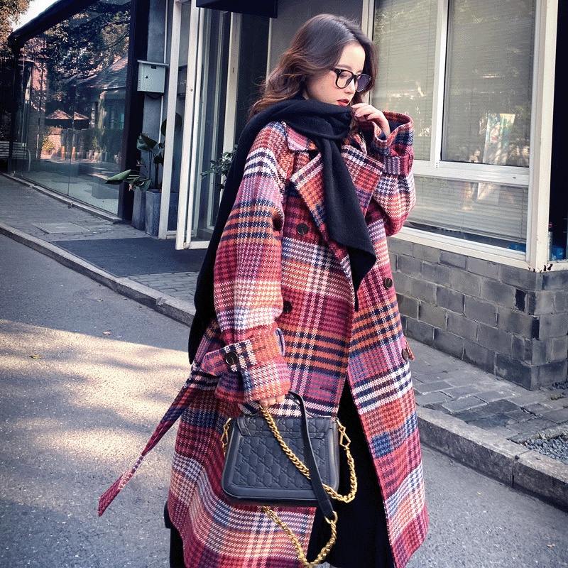 Winter New Plus Size Women's Thick Woolen Retro Check Woolen Coat - Image 4