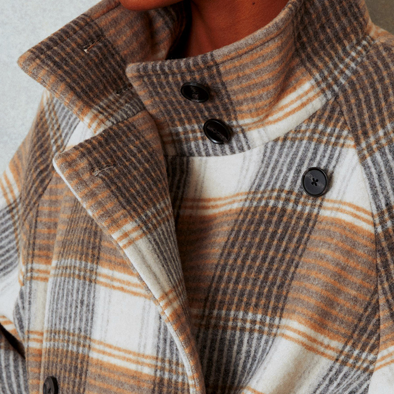 Women's Contrast Color Plaid Coat Waist-tied Coat - Image 4