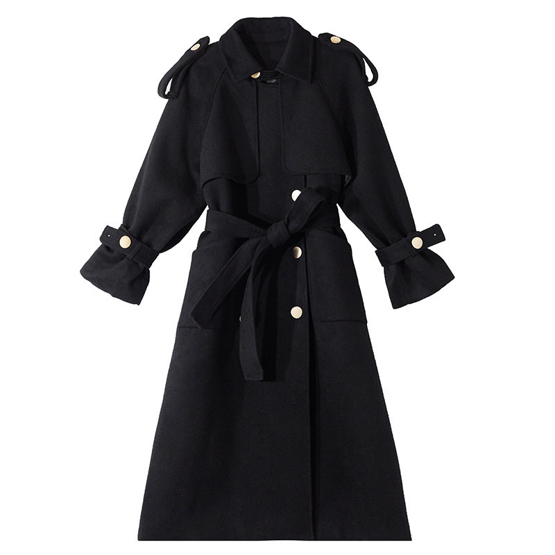 Women's Black Woolen Cloth Mid-length Goddess Fan Woolen Coat — изображение 3