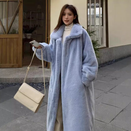 Winter Extended Fashion Leather Fur Coat Women