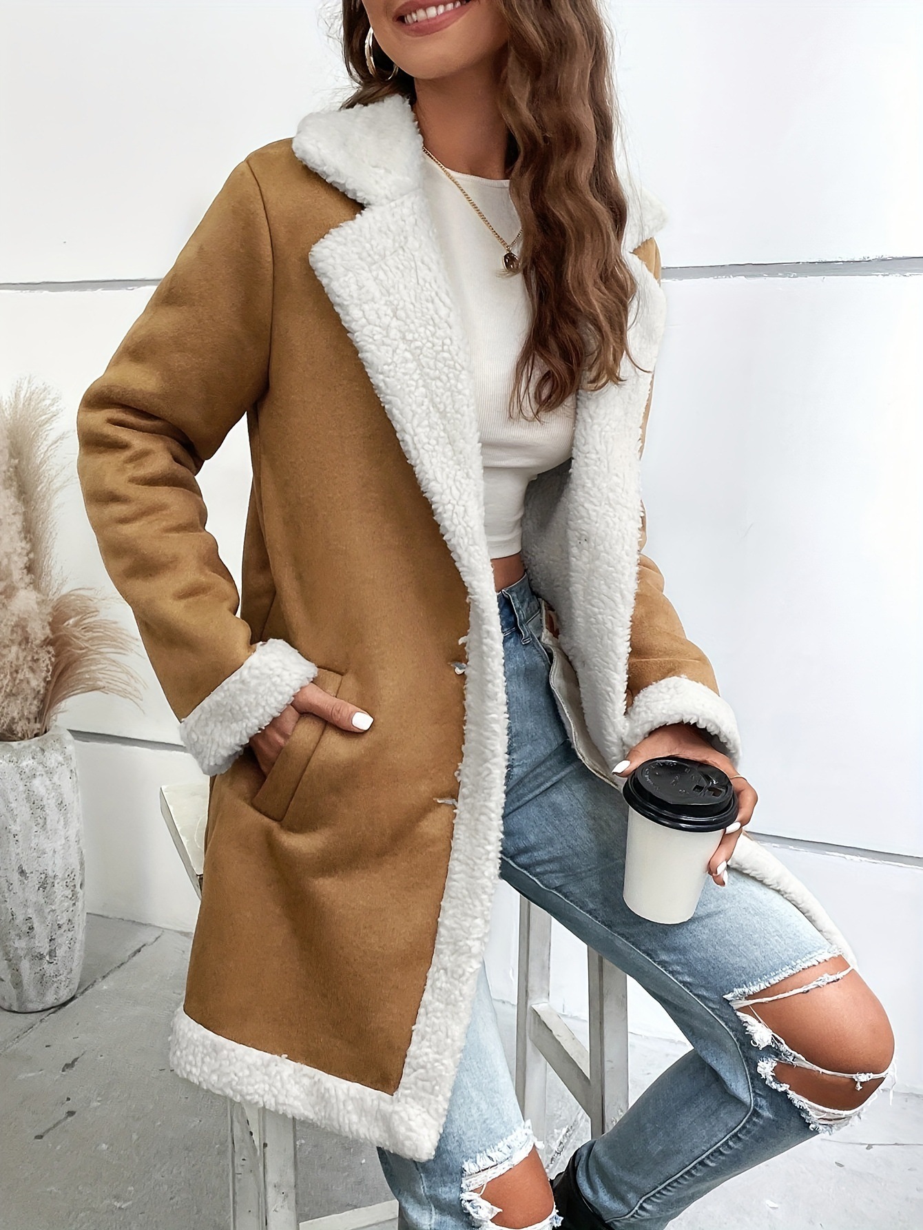 Women's Long-sleeved Lapel Deerskin Velvet Thick Woolen Coat - Image 5