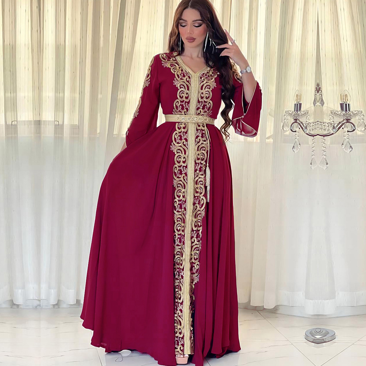 3737 Guerbang Arab Dubai Foreign Trade Embroidery Applique Dress - Image 2