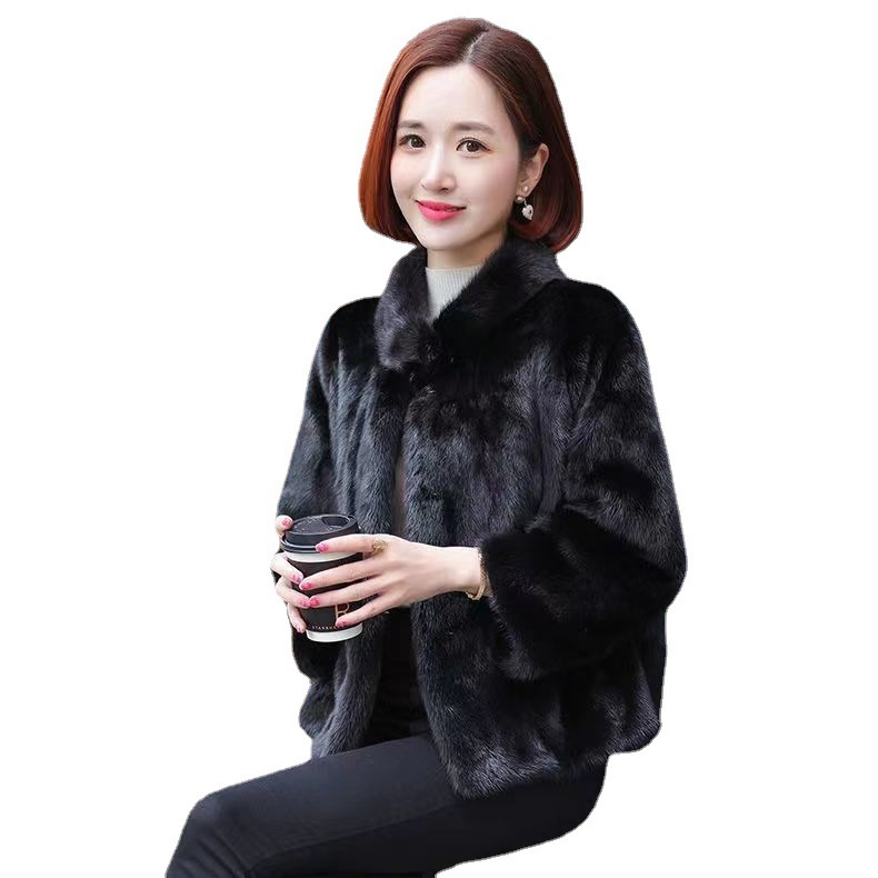 Fashion Casual Stand Collar Thickened Warm Mink Fur Short Coat - Image 10