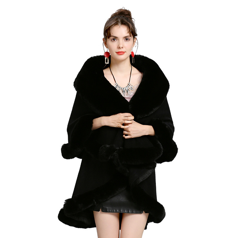 Fur Shawl And Fur Collar Knitted Cardigan Shawl Cloak - Image 6