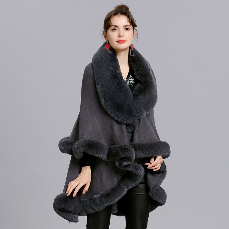 Fur Shawl And Fur Collar Knitted Cardigan Shawl Cloak - Image 3