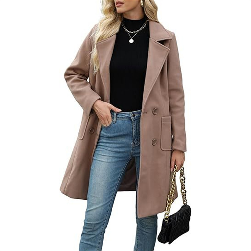 Winter Korean Style Slim Mid-length Double Breasted Turn-down Collar Coat - Image 9