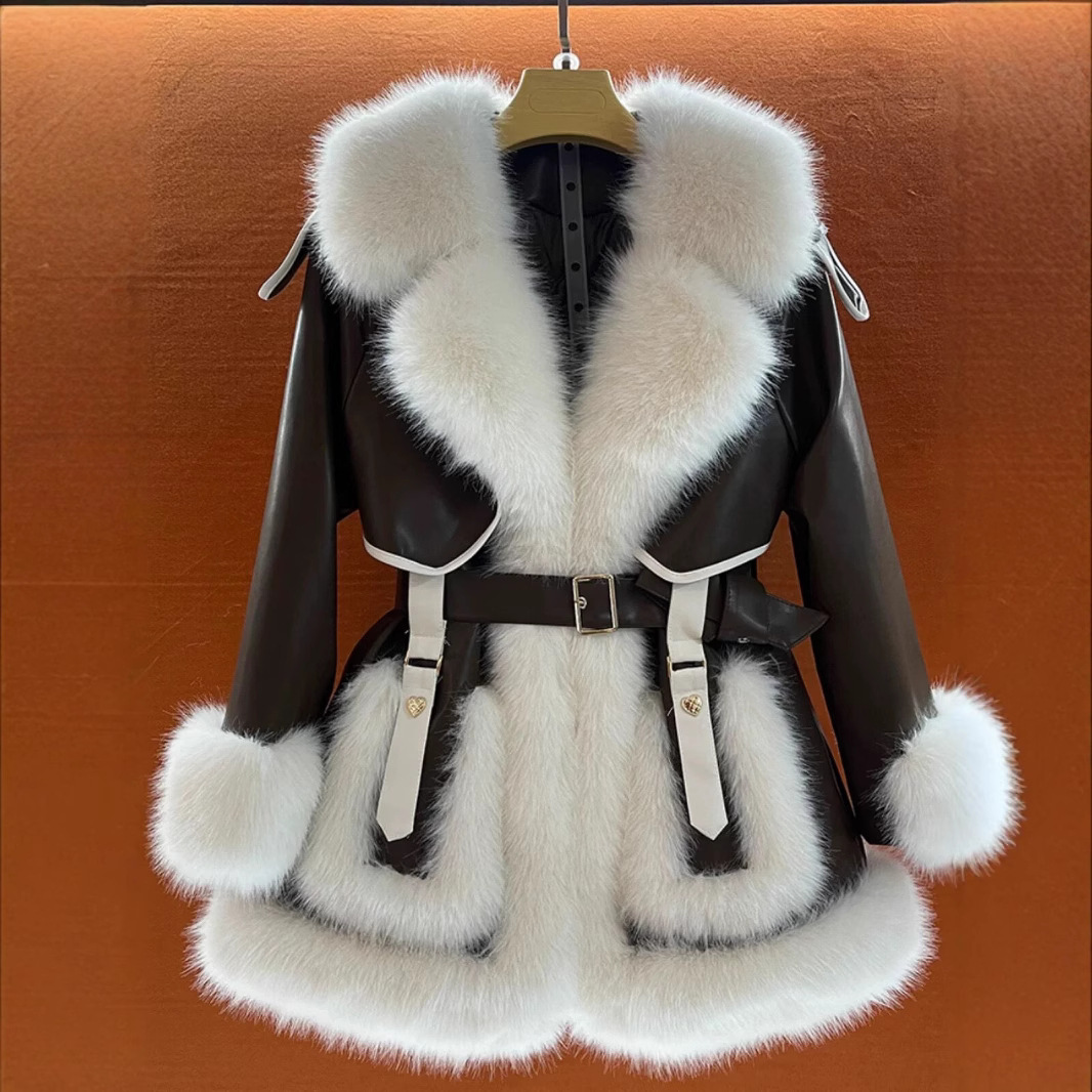 Elegant Big Fur Collar Fur Fur Coat For Women – Bild 3