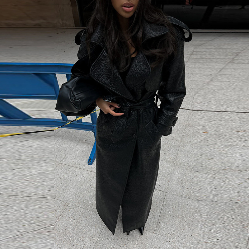 Autumn And Winter Women's Clothing New Leather Coat Elegant Long Leather Coat - Image 2