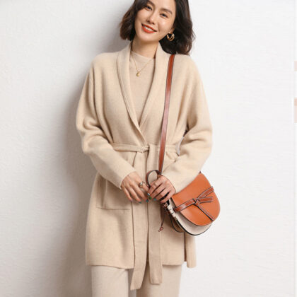 Fall Winter Fashion Mid-length Knitted Coat For Women