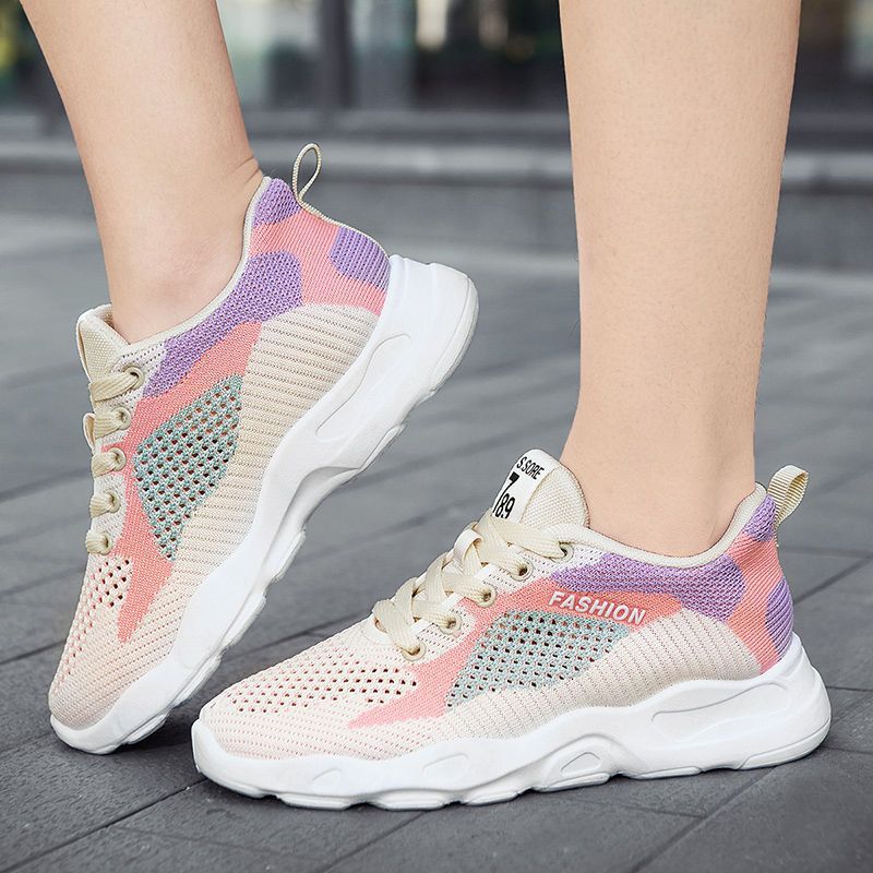Casual Colorblock Lace-up Sneakers Women Versatile Breathable Lightweight Walking Running Shoes - Image 3