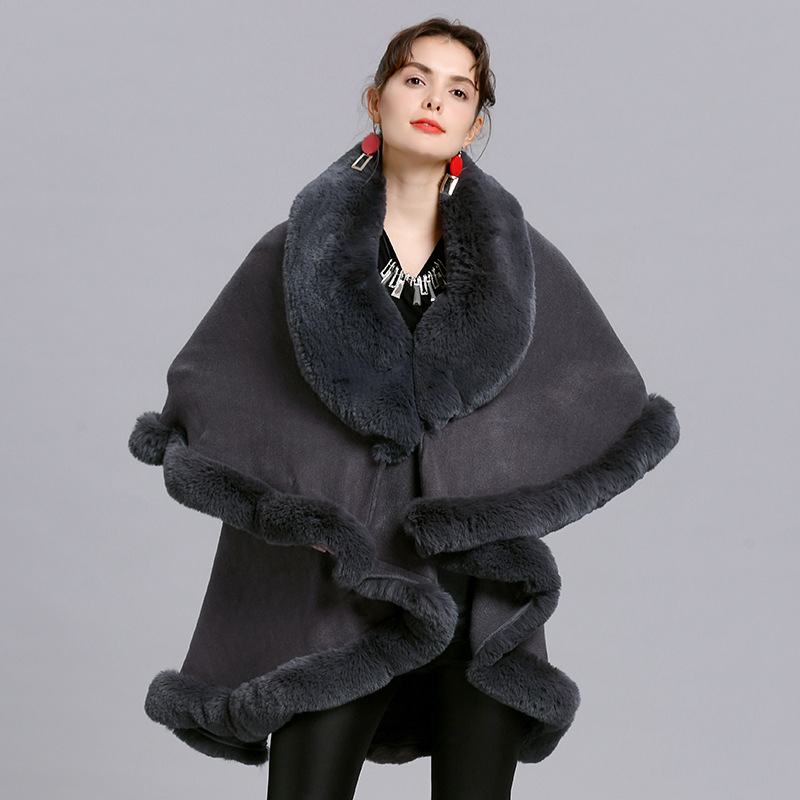 Fur Shawl And Fur Collar Knitted Cardigan Shawl Cloak - Image 2