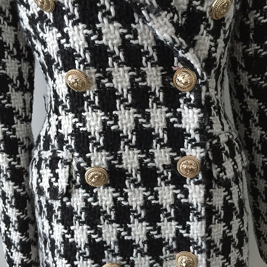 Women's Coat Metal Buckle Double-breasted Houndstooth Thick Flower - Image 3