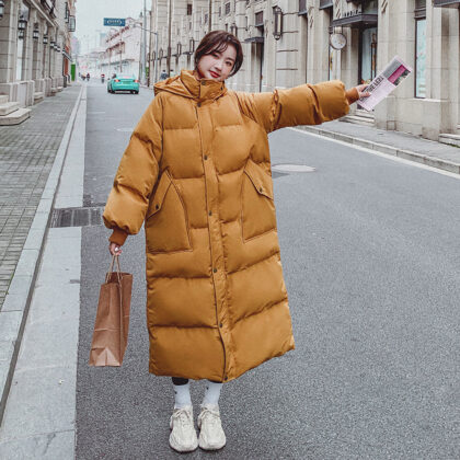 Thickened Knee-length Hooded Bread  Long Down Jacket