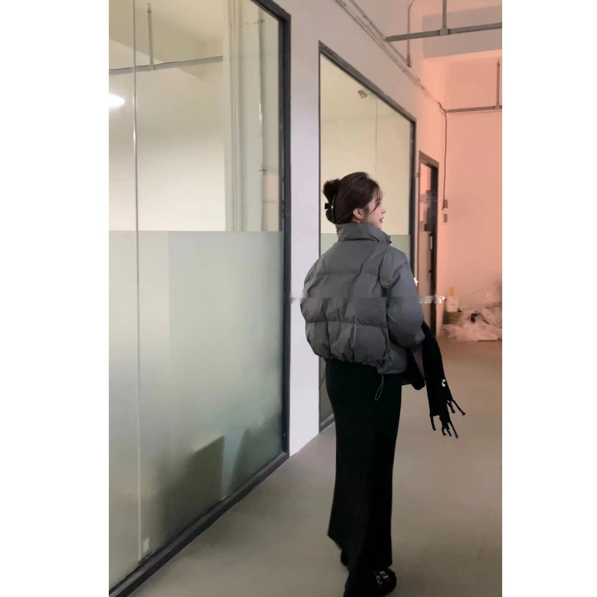 White Duck Down Short Down Jacket Female Lazy Winter Gray Puffer Jacket Coat - Image 5