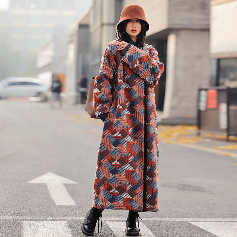 Women's Three-dimensional Jacquard Wool Blended Loose Overcoat Coat - Image 3