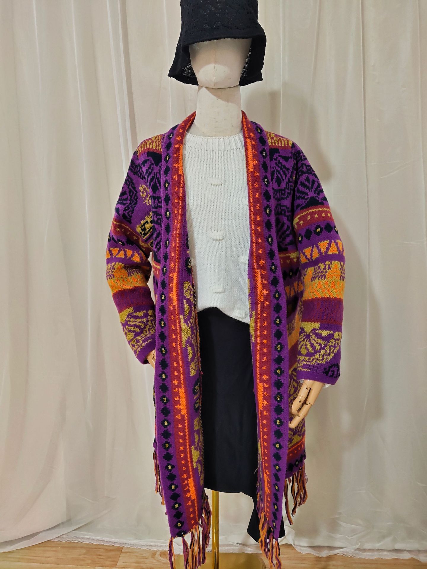 Autumn And Winter European And American Jacquard Retro Ethnic Style Women's Cardigan Version Loose Wool Cardigan - Image 8