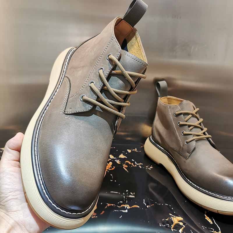 Cowhide Round Toe High-top Leather Shoes – Bild 6