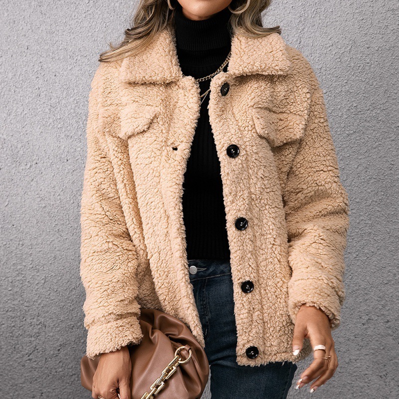 Loose Casual Lapel Plush Jacket Lamb Fleece Coat — изображение 3