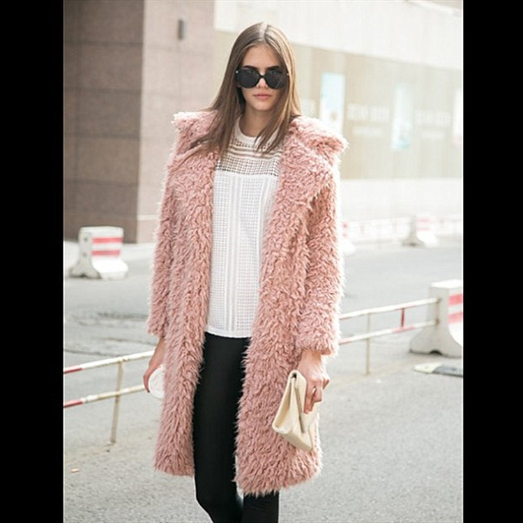 Autumn And Winter Ladies New Lamb Wool Long Trench Coat Imitation Fur Suit Coat Overcoat - Image 2