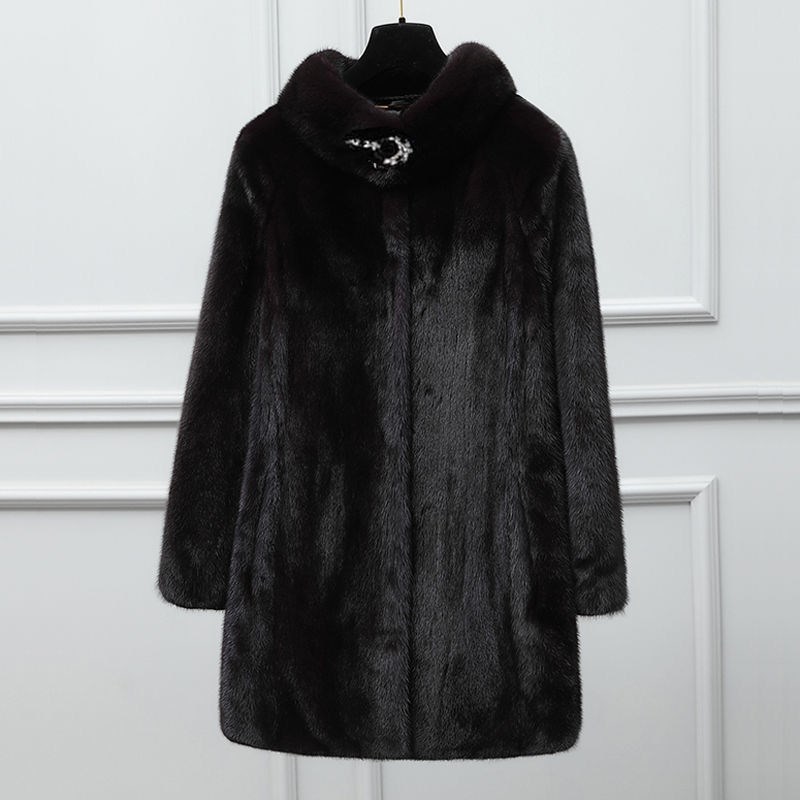Women's Mink Coat Stand-up Collar Fur Mid-length Casual Slim – Bild 5