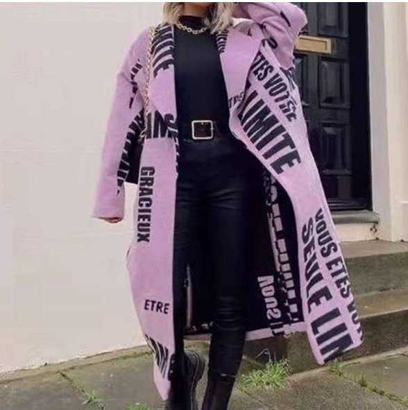 Women's Printed Dragon And Phoenix Woolen Coat - Image 3