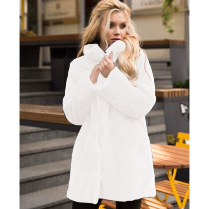 Stand-up Collar Winter Faux Fur Coat Mid-length