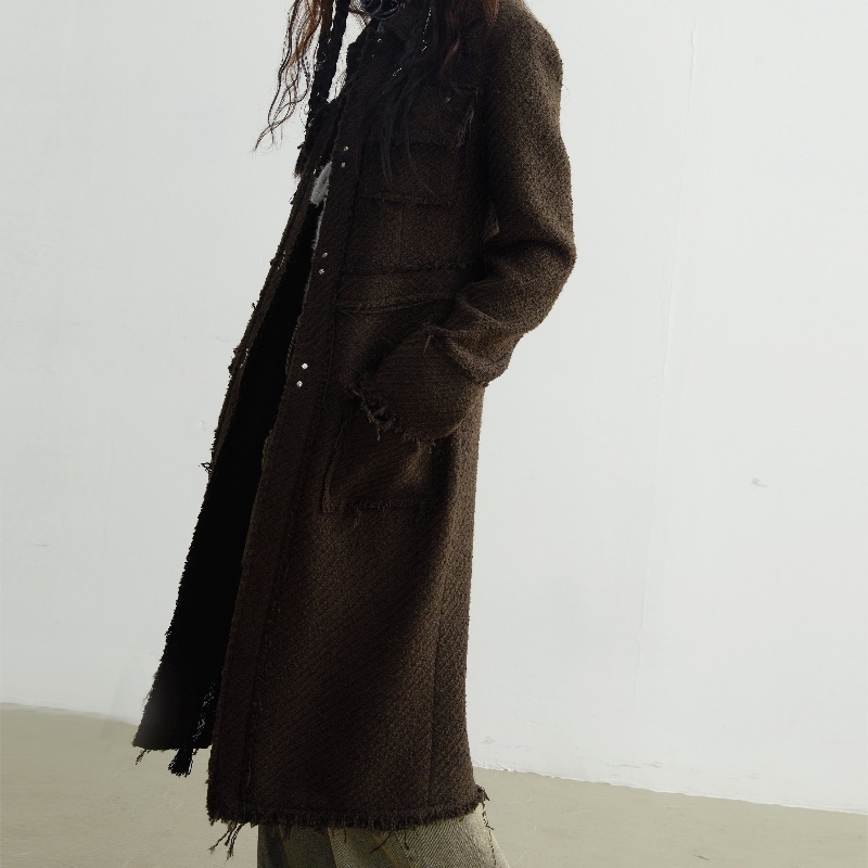 Fringe Damage Wandering Artist Long Woolen Coat - Image 4