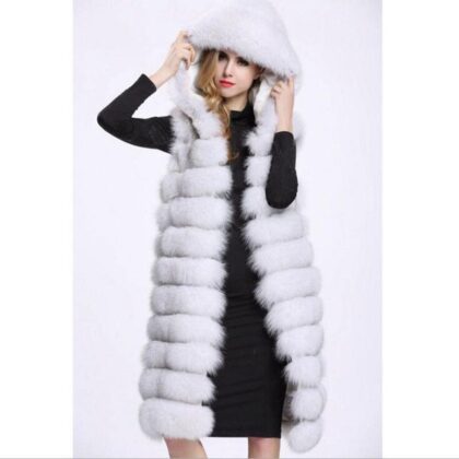 Women Long Faux Fox Fur Slim Vest