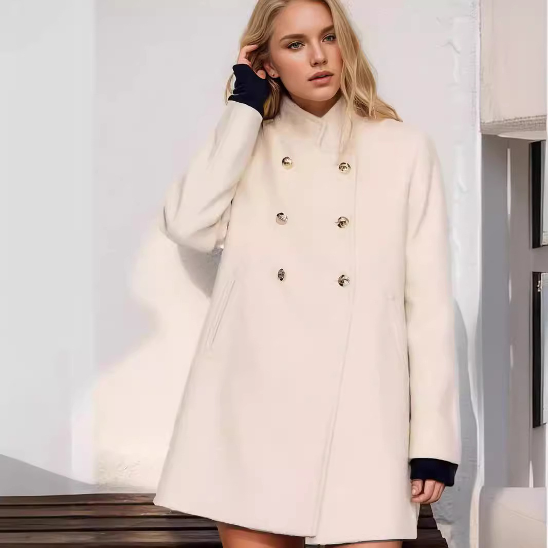 Solid Color Slim Women Woolen Coat Outerwear - Image 3