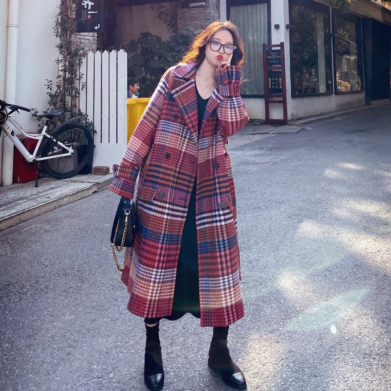 Winter New Plus Size Women's Thick Woolen Retro Check Woolen Coat - Image 6