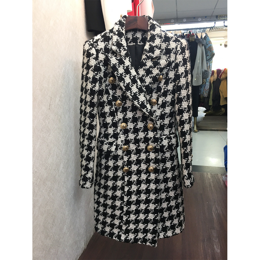 Women's Coat Metal Buckle Double-breasted Houndstooth Thick Flower - Image 4