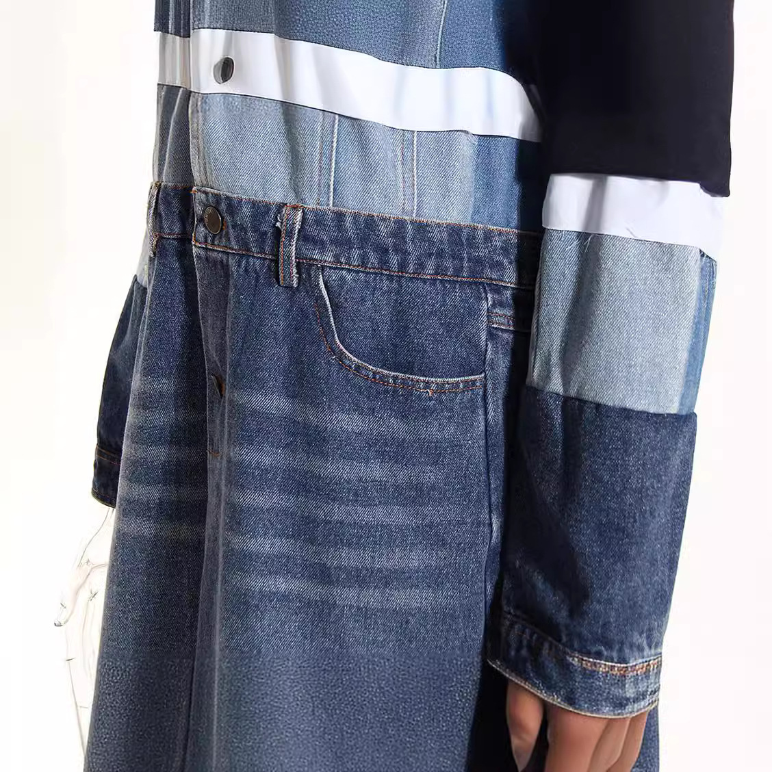 Autumn And Winter Contrast Color Splicing Coat Women's Mid-length - Image 4