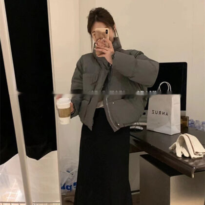 White Duck Down Short Down Jacket Female Lazy Winter Gray Puffer Jacket Coat