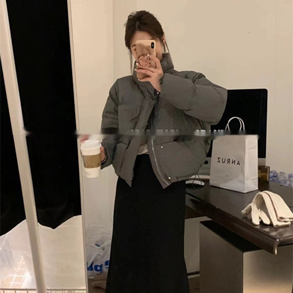 White Duck Down Short Down Jacket Female Lazy Winter Gray Puffer Jacket Coat