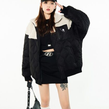 Design Sense Of Rhombic Spliced Lambswool Coat