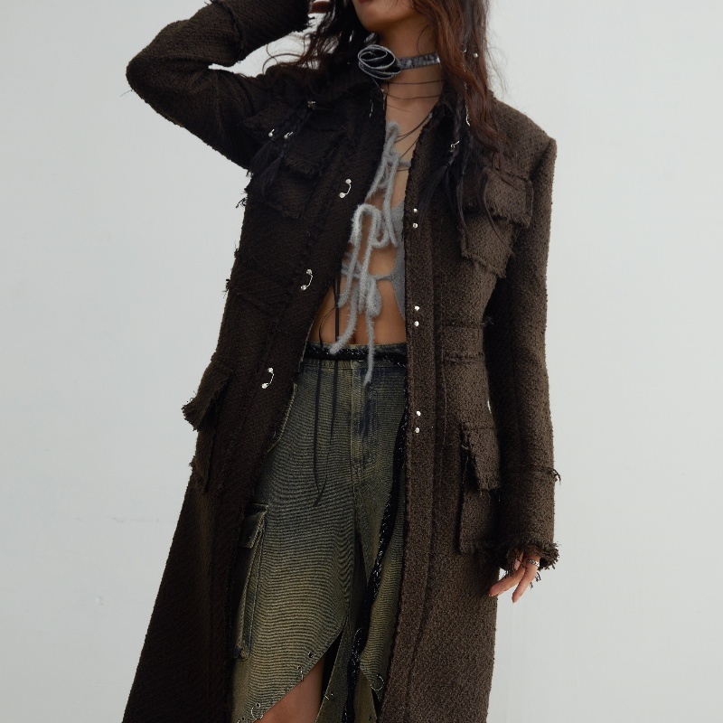 Fringe Damage Wandering Artist Long Woolen Coat - Image 3