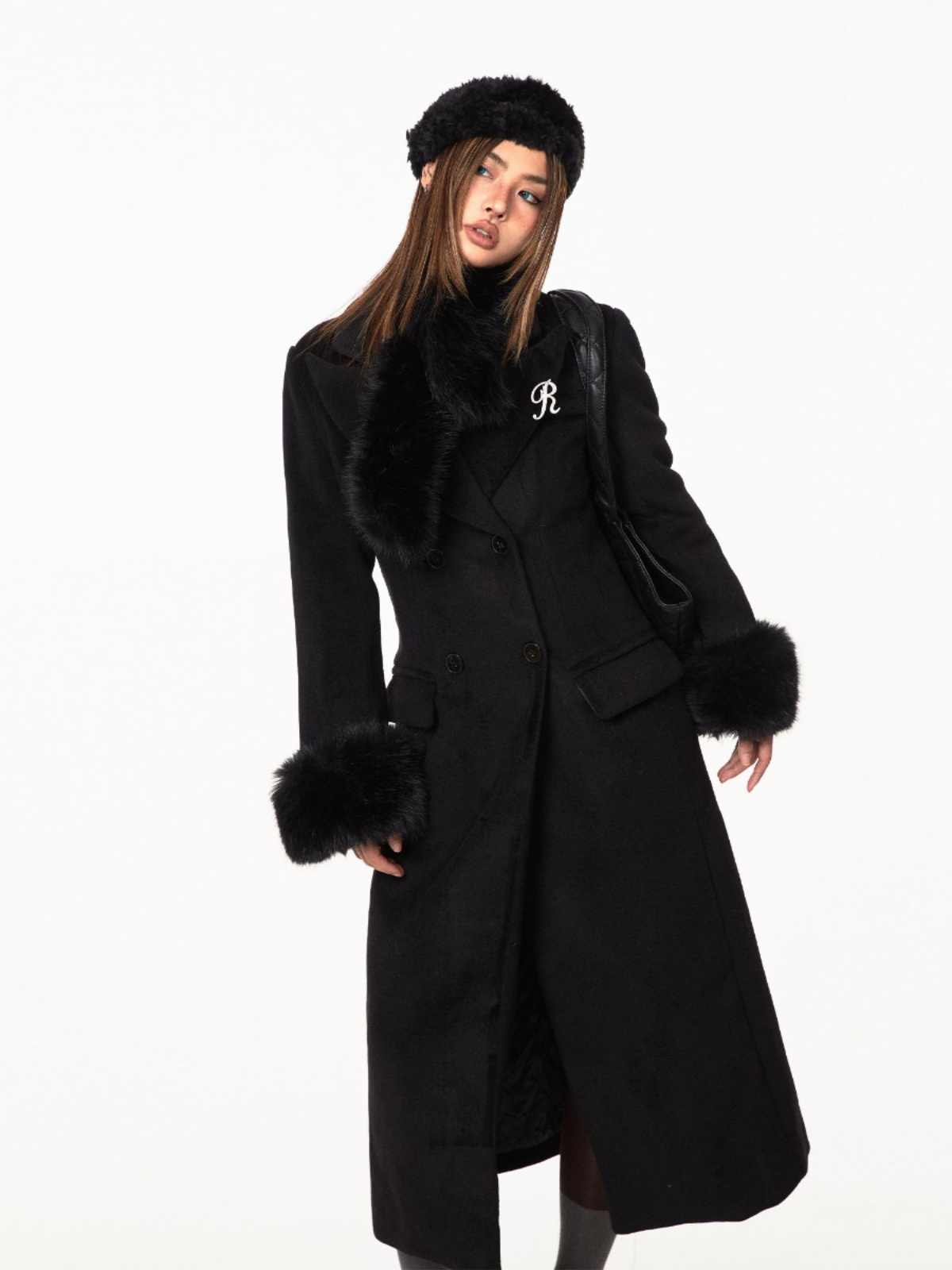 Waist-tight Woolen Fur Collar Quilted Long Overcoat Outerwear - Image 4
