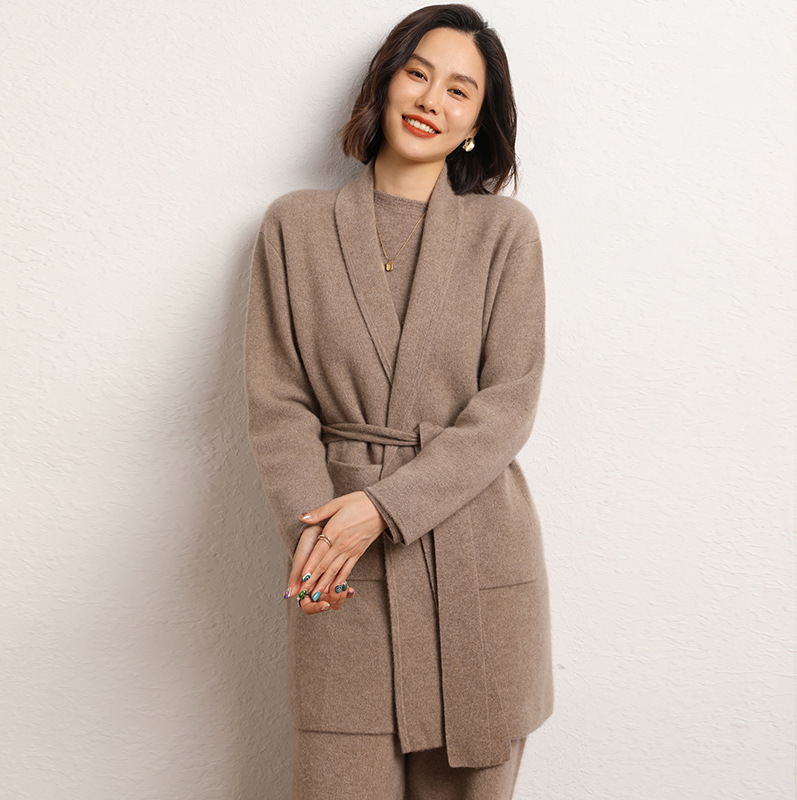 Fall Winter Fashion Mid-length Knitted Coat For Women — изображение 7