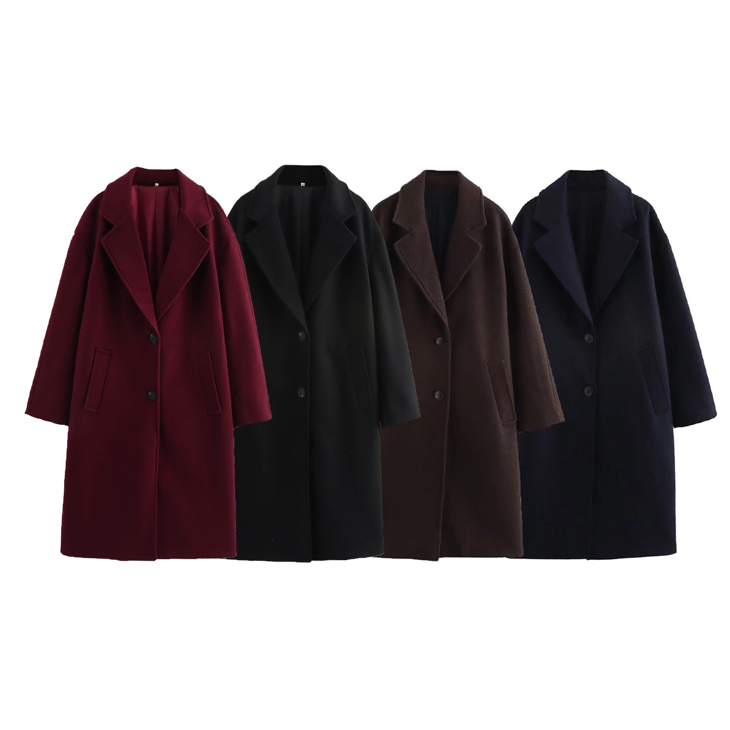 Women's Solid Color Polo Collar Baggy Coat - Image 6