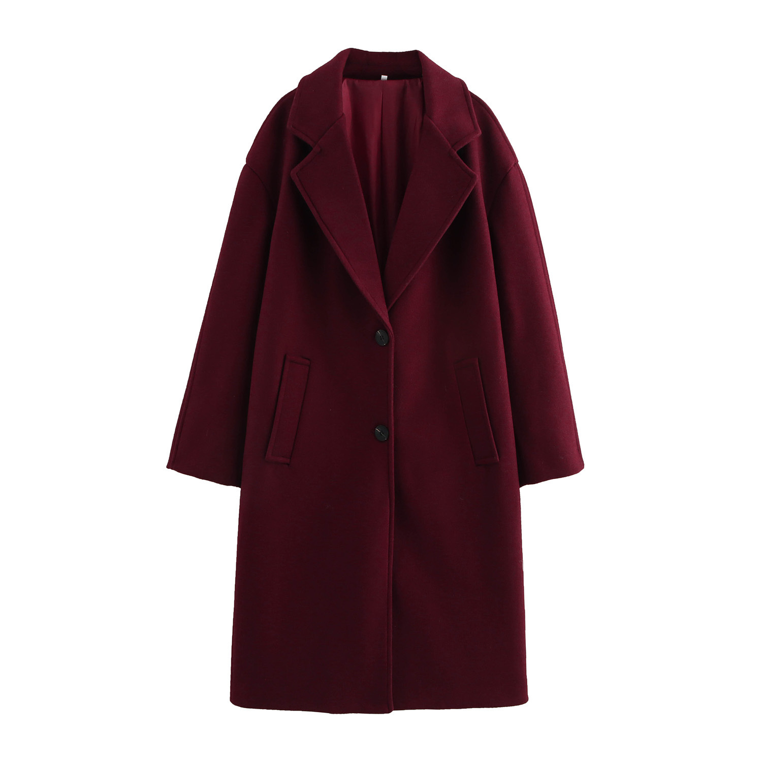 Women's Solid Color Polo Collar Baggy Coat - Image 8
