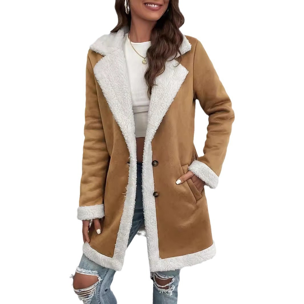 Women's Long-sleeved Lapel Deerskin Velvet Thick Woolen Coat - Image 4