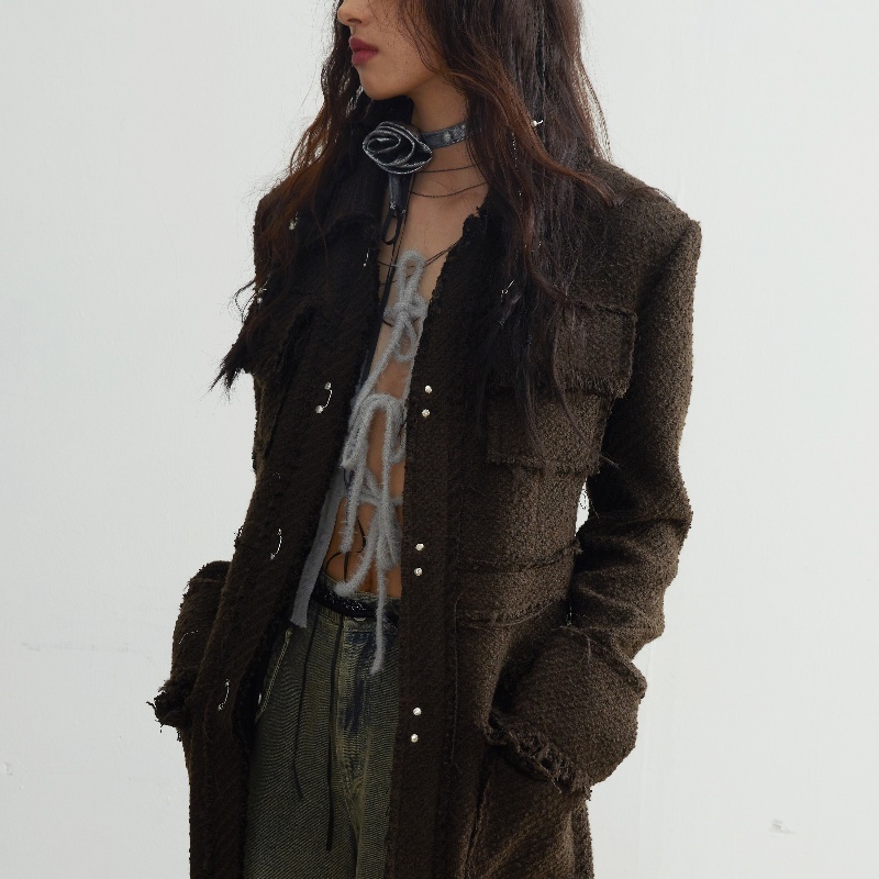 Fringe Damage Wandering Artist Long Woolen Coat - Image 2