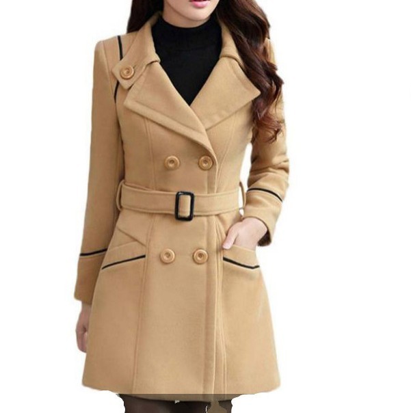 19 Autumn And Winter New Korean Style Coat Double-breasted Mid-length Slim Fit Fashion Coat Women's Clothing - Image 3