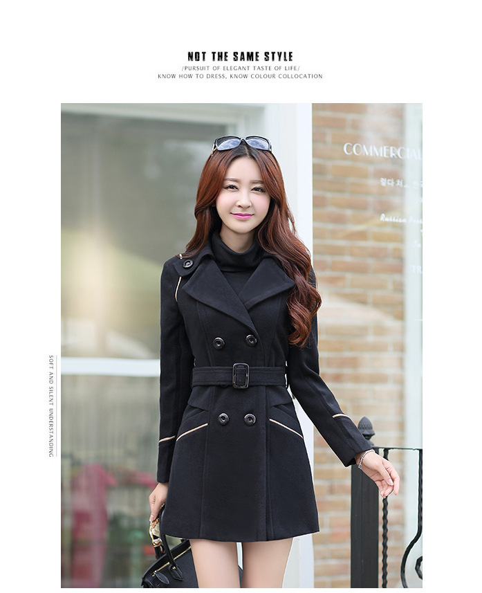 19 Autumn And Winter New Korean Style Coat Double-breasted Mid-length Slim Fit Fashion Coat Women's Clothing - Image 2