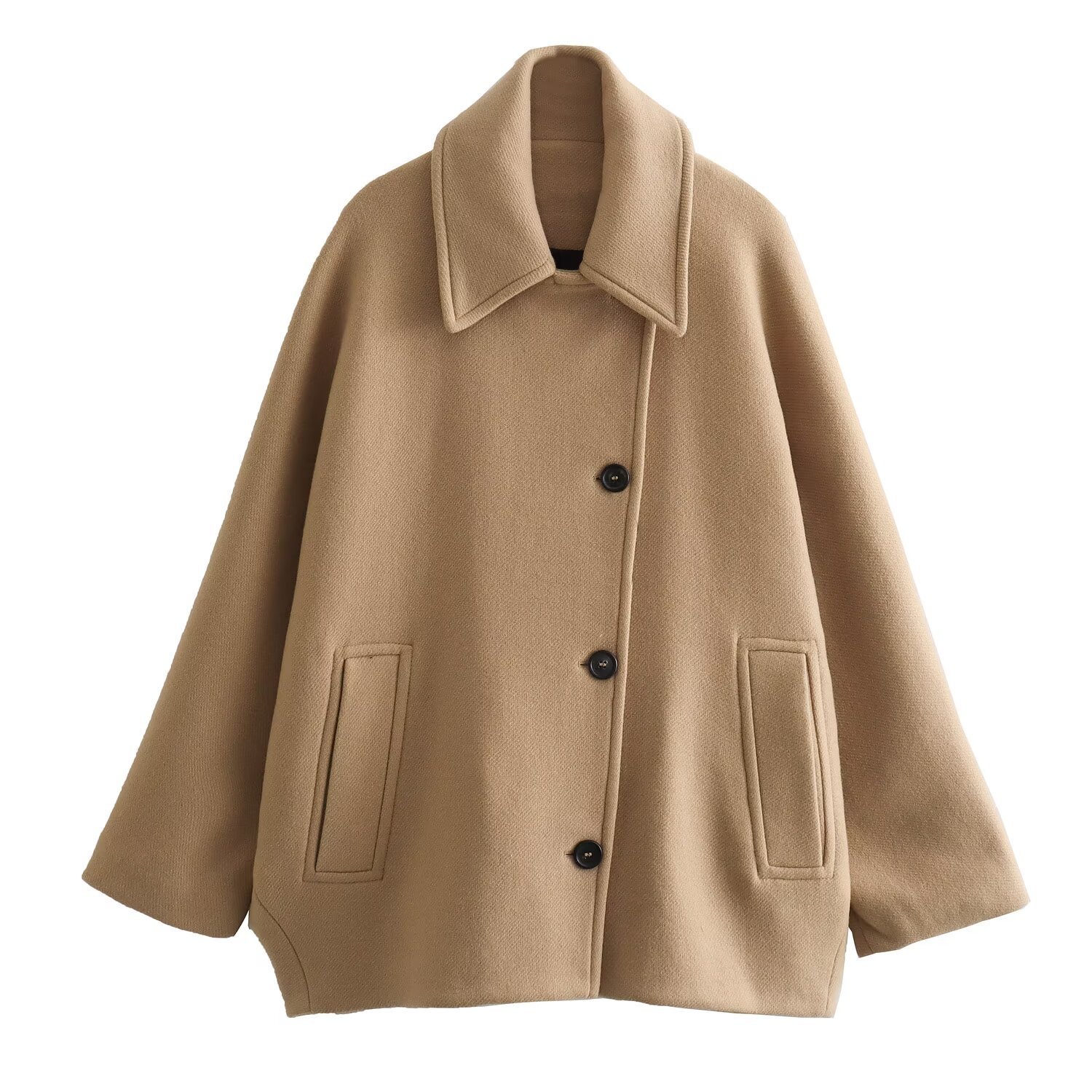 French Coat Fashion Polo Collar Blended Short Cape Sleeve Coat - Image 4