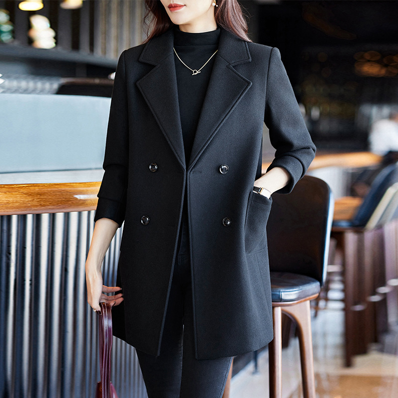 Black Double Breasted Coat Autumn And Winter New Women's Suit Jacket - Image 4