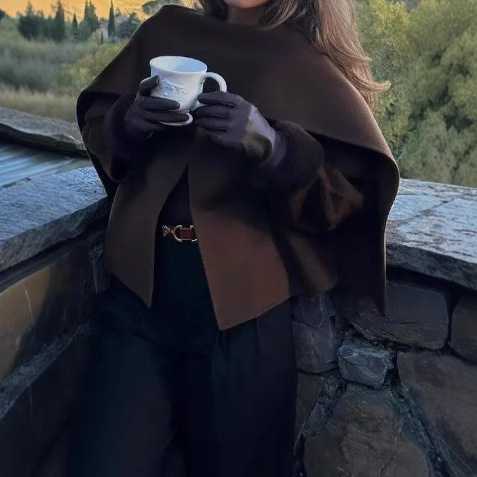 Woolen Coat Lazy And Loose Shawl Comfort And Casual Eye-catching Solid Color Coat – Bild 3